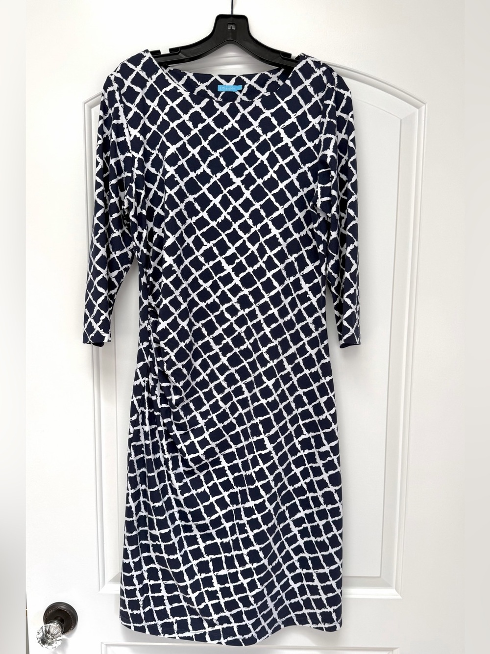 J.McLaughlin Sage Dress in Navy and White Lattice Print Size Large EUC